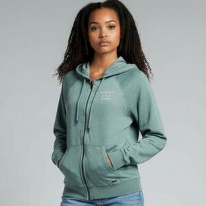 Roxy Women’s Full Zip Light Teal Distressed Fleece Hoodie Jacket Size L